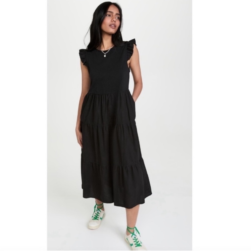 Nation LTD Sissy Ruffled Midi Tiered Dress Jet Black Size M
